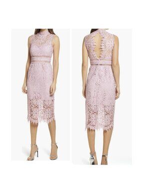 Saylor Rue Lace Sheath Cocktail Midi Dress Lilac